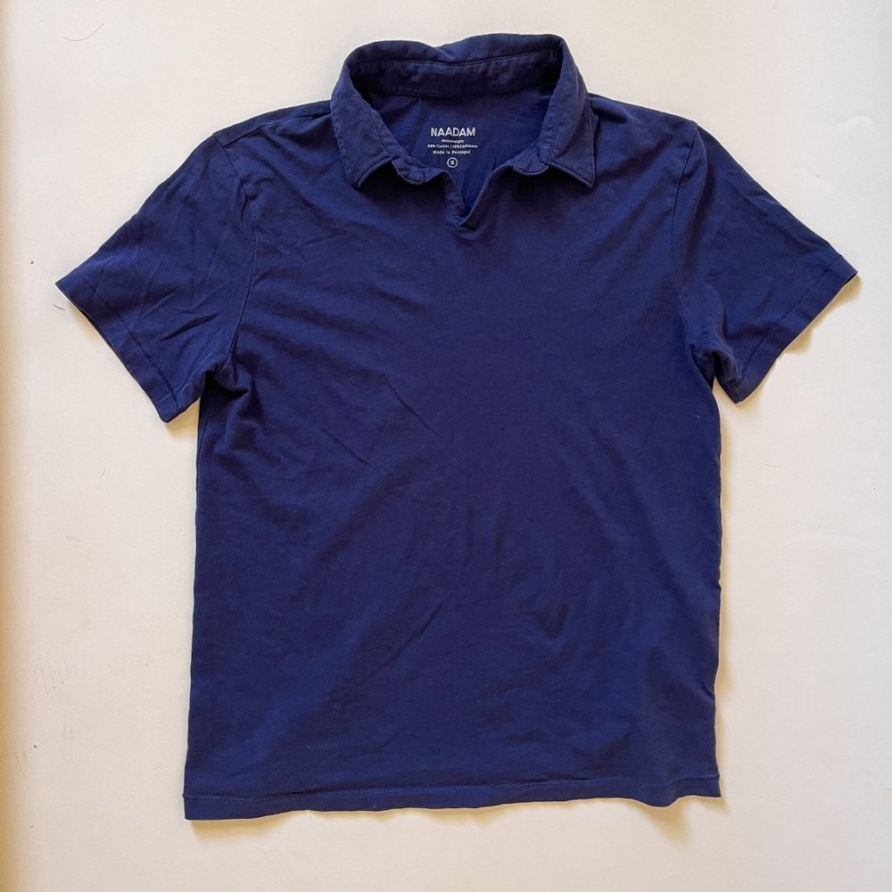 Naadam Nanoweight Cashmere Cotton Short Sleeve Shirt in Navy Blue Size S